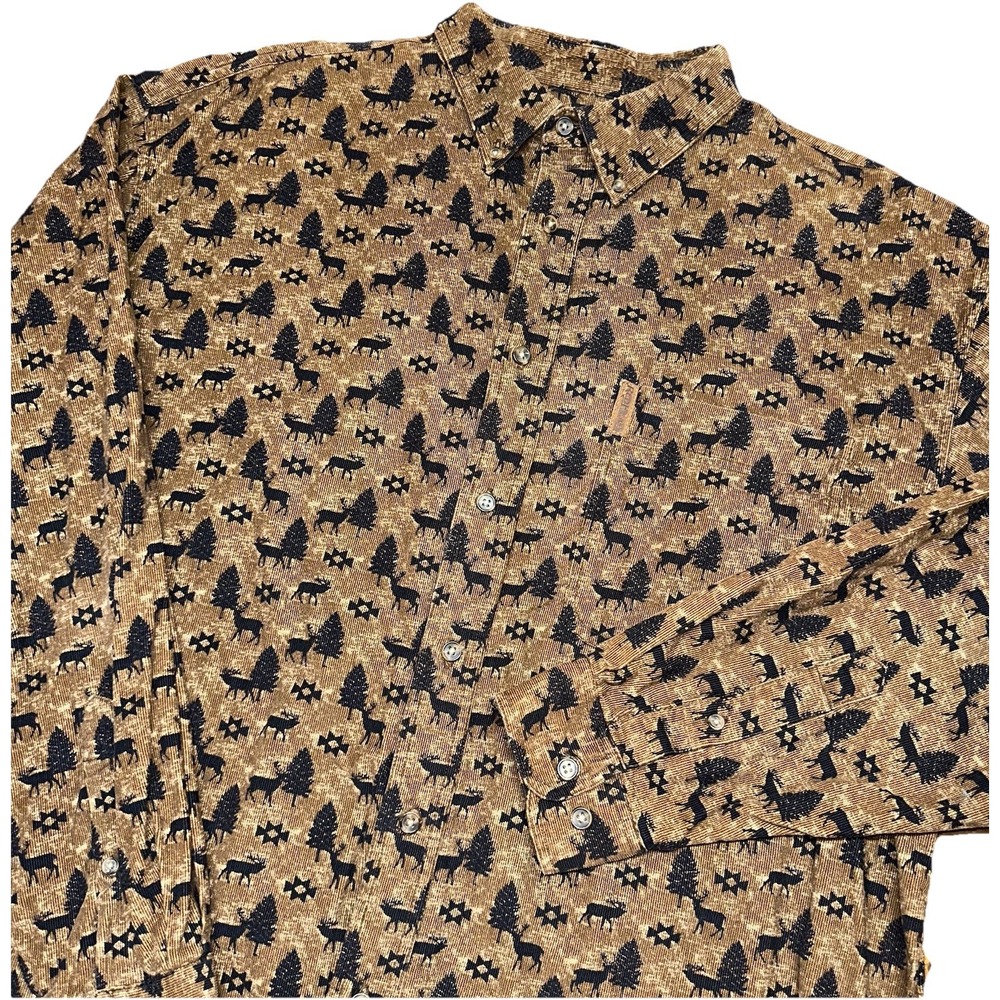Vintage Redhead Outdoors Brown Corduroy Christmas Deer Button Down Shirt Men's L